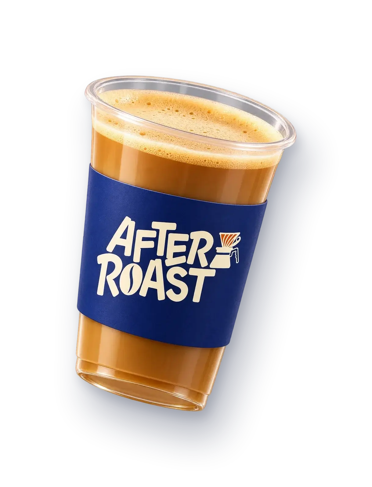 An After Roast cup of milky coffee with the blue sleeve